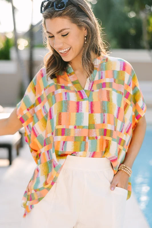 Love You Most Orange Geometric Blouse Youthful Women's Anime - inspired