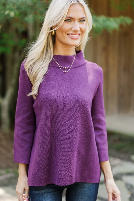 Just A Feeling Plum Purple Mock Neck Sweater Cashmere