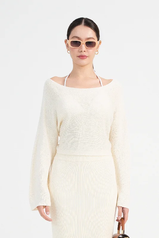 [Restocked] Kendall Off Shoulder Sweater in Cream Beige Preppy Women's College