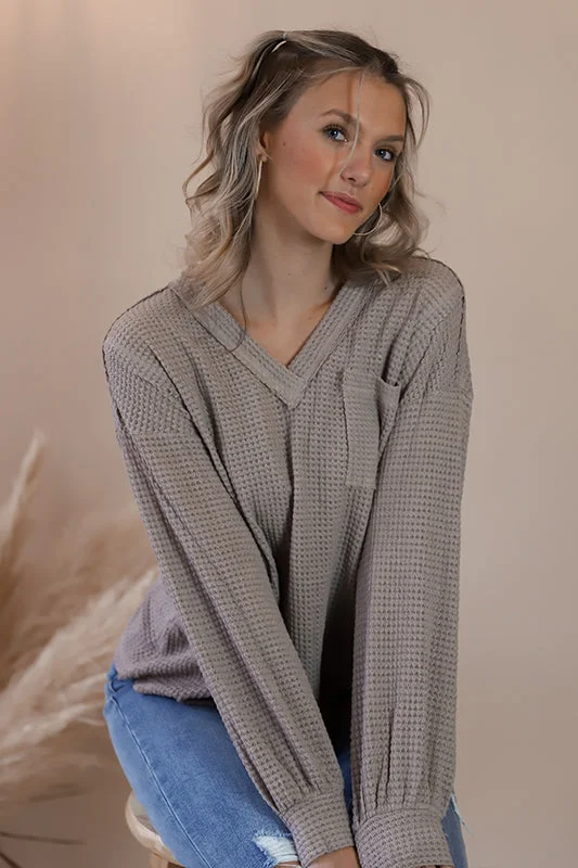 Bailey Mocha Waffle Knit Blouse Vintage Women's 1970S 
