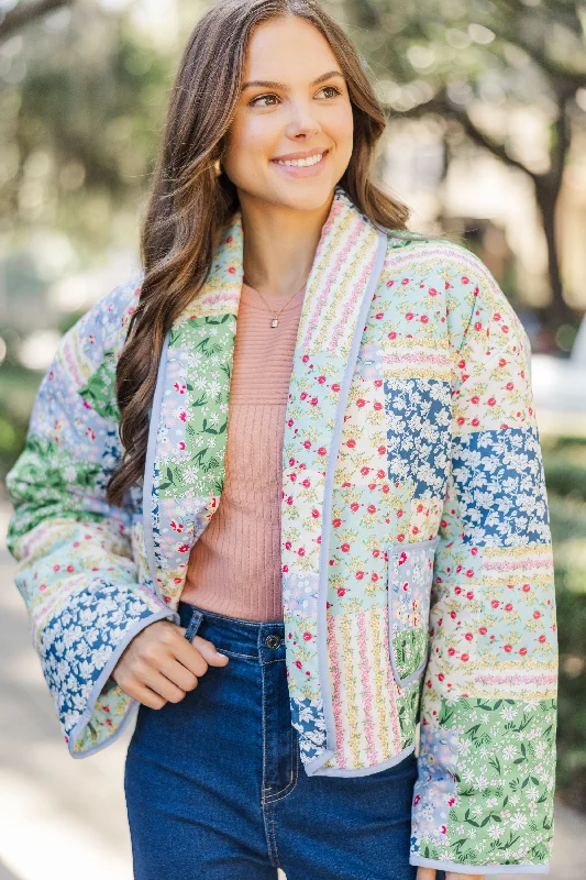 Cottage Dreaming Blue Patchwork Jacket Trendy Women's Oversized