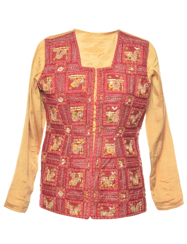 Embellished Maroon & Gold Jacket - M Women