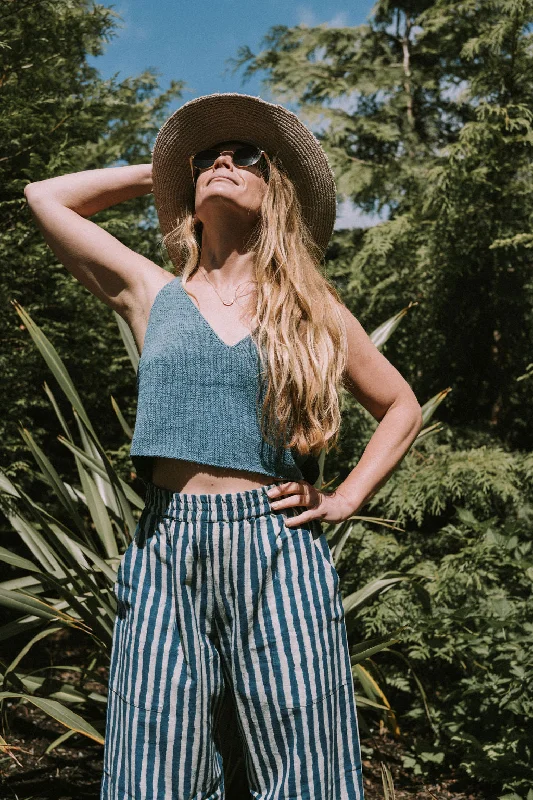 Light Indigo Tank Top, Hand Knit & Natural Dyes Sophisticated Women's Tailored