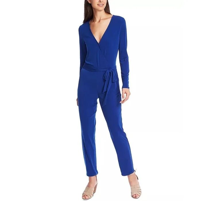 1 State Women's Belted Surplice Neck Jumpsuit Blue Size XX-Small Edgy Women's Punk