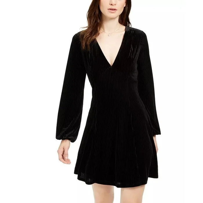 19 Cooper Women's Long Sleeve Velvet Stripe Dress Black Size Large Artistic Women's Hand - painted