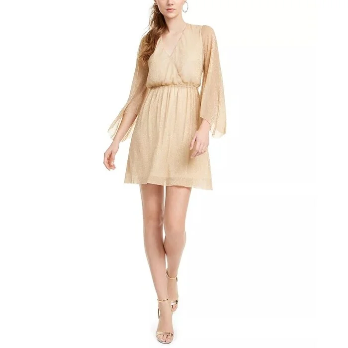 19 Cooper Women's Metallic Dress Yellow Size Small Traditional Women's Wool
