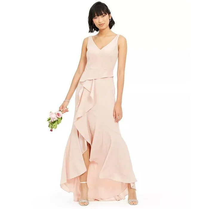 Adrianna Papell Women's Crepe Cascade Gown Pink Size 4 Hip Women's Retro