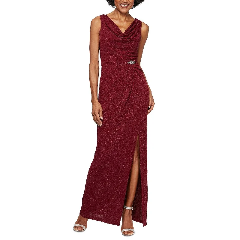 Alex Evenings Women's Petite Jacquard Column Gown Red Size 6 Sleek Women's 