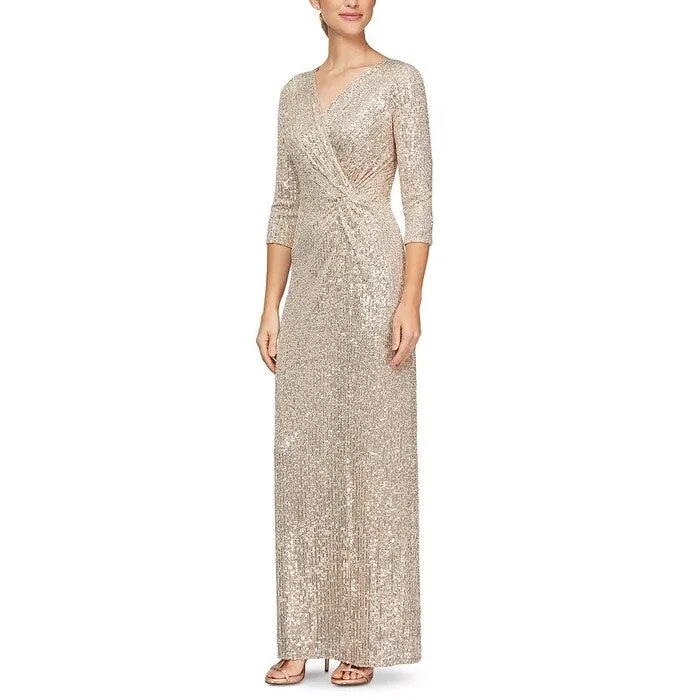 Alex Evenings Women's Sequin Column Gown Metallic Brown Size 10 Relaxed Women's Beachy