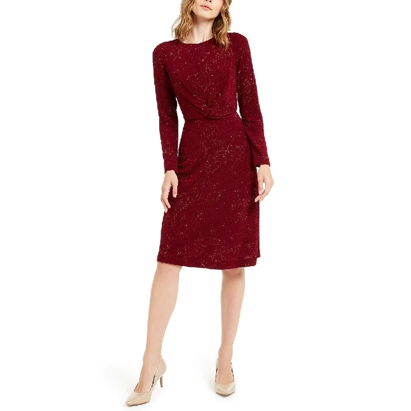 Alfani Women's Petite Twist-Front Fit & Flare Dress Wine Size Medium Trendy Women's 