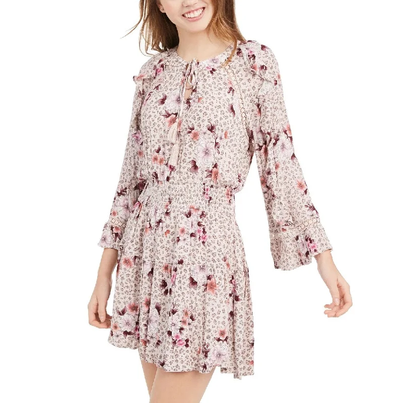 American Rag Juniors' Floral-Print Peasant Dress Bright Pink Size S - Small Business