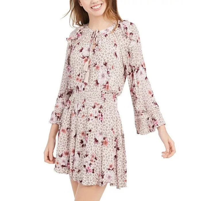 American Rag Juniors' Floral-Print Peasant Dress Bright Pink Size XS - X-Small Vacation