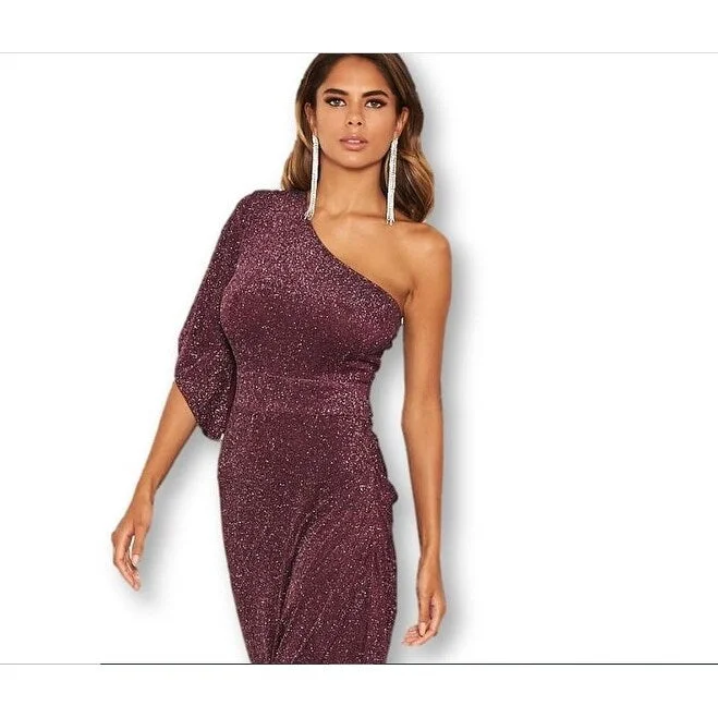 AX Paris Women's One Shoulder Sparkle Maxi Dress Purple Size 6 Cozy Women's Winter
