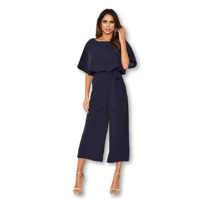 Ax Paris Women's Tie Waist Culotte Jumpsuit Navy Size 15 Scandinavian