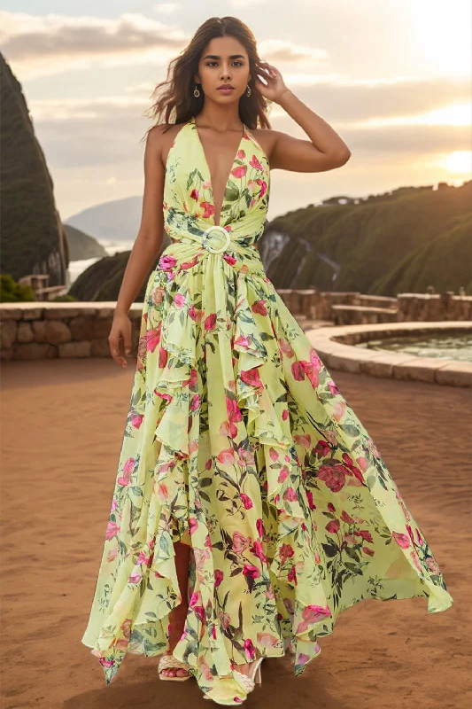 Backless Printed Plunge Sleeveless Dress Feminine Women's Soft 