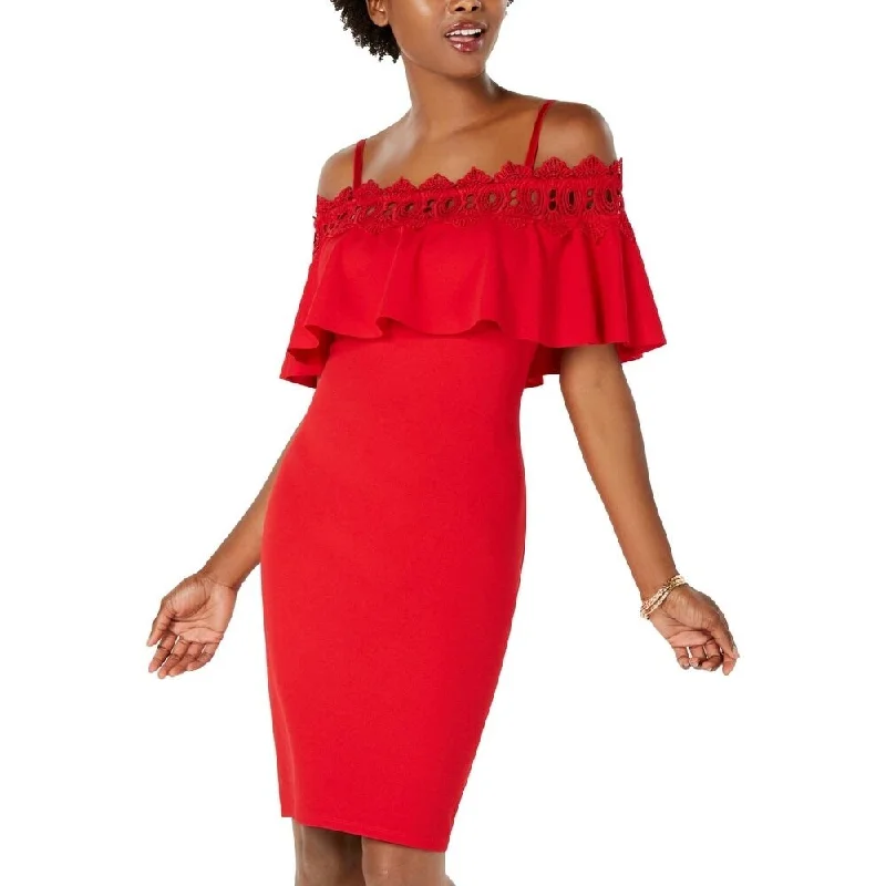 BCX Juniors' Lace-Trim Off-The-Shoulder Dress Red Size 11 Contemporary 