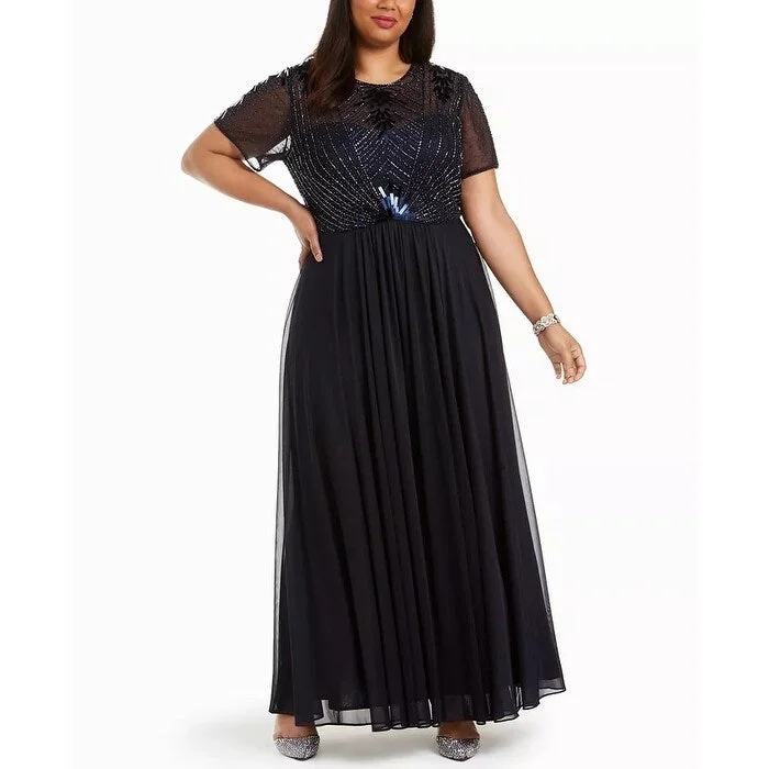 Betsy & Adam Women's Plus Beaded Gown Navy Size 18W Sharp Women's Italian