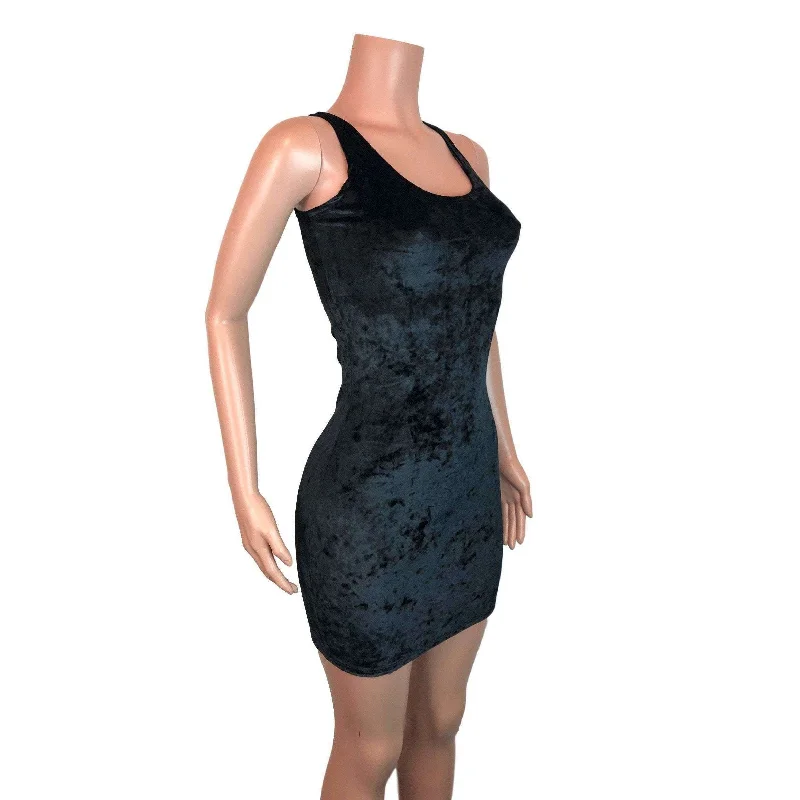 Black Crushed Velvet Bodycon Dress Stylish Women's Tropical 