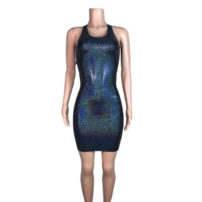 Black Holographic Bodycon Dress Bohemian Women's Free