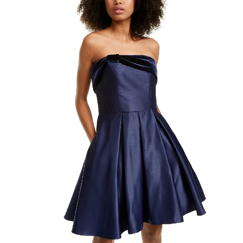 Blondie Nites Juniors' Strapless Velvet & Satin Dress Navy Size 0 Vintage Women's 1970S 