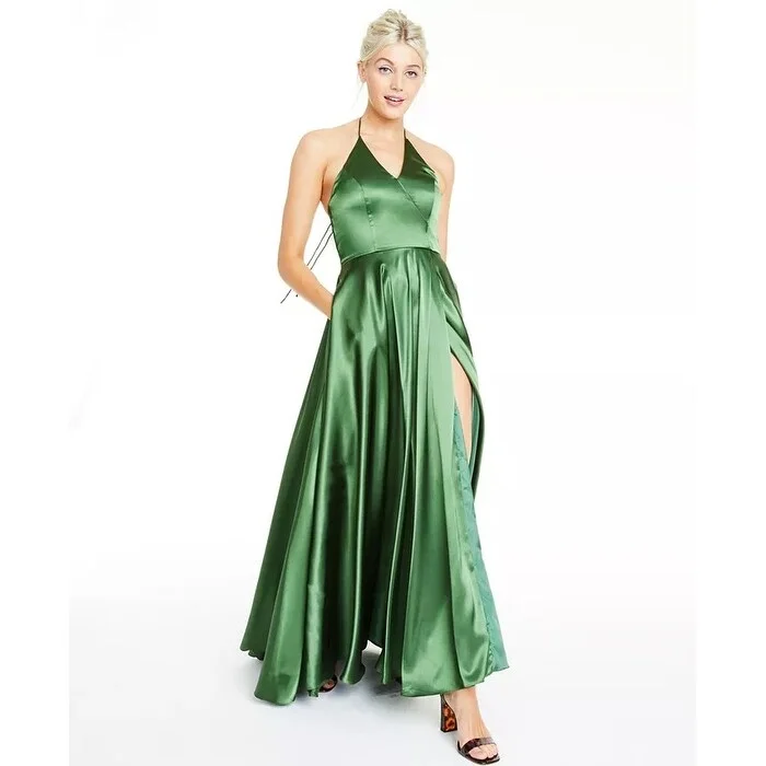 Blondies Nites Women's Side Slit Halter Gown Green Size 11 Monochromatic Office Style Blondies Nites Women's Side Slit Halter Gown Green Size 11 Monochromatic Office Style