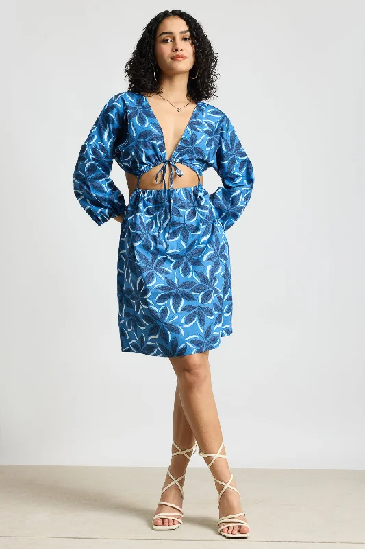 Blue Printed Poplin Dress Cashmere
