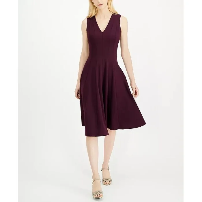 Calvin Klein Women's Fit & Flare Midi Dress Purple Size 8 Disco