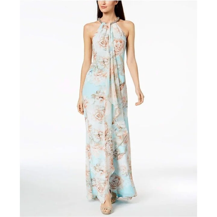 Calvin Klein Women's Floral Draped Halter Gown Green Size 2 Dapper Women's 1920S
