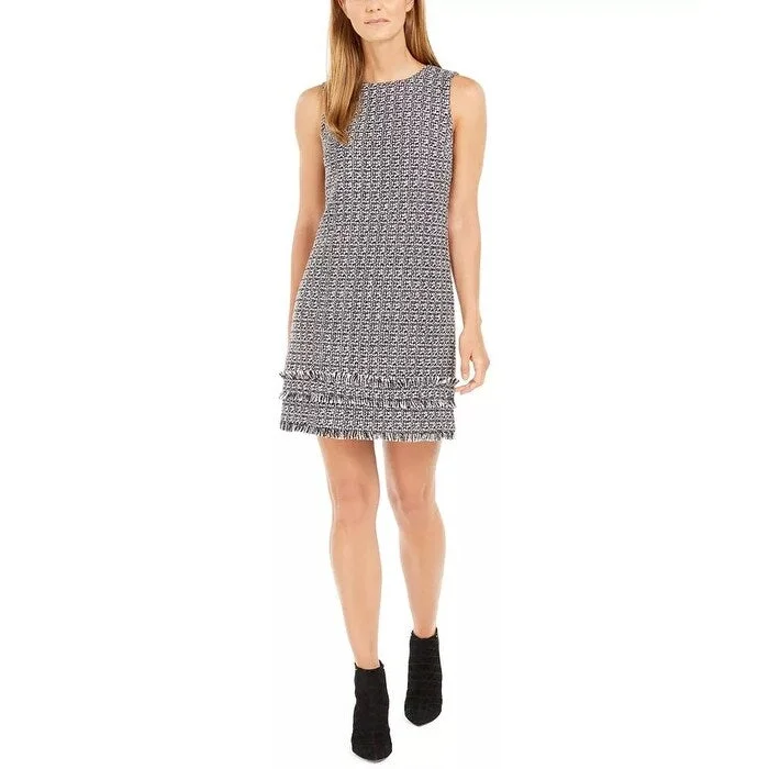 Calvin Klein Women's Fringed Tweed Shift Dress Gray Size 16 Trendy Women's 