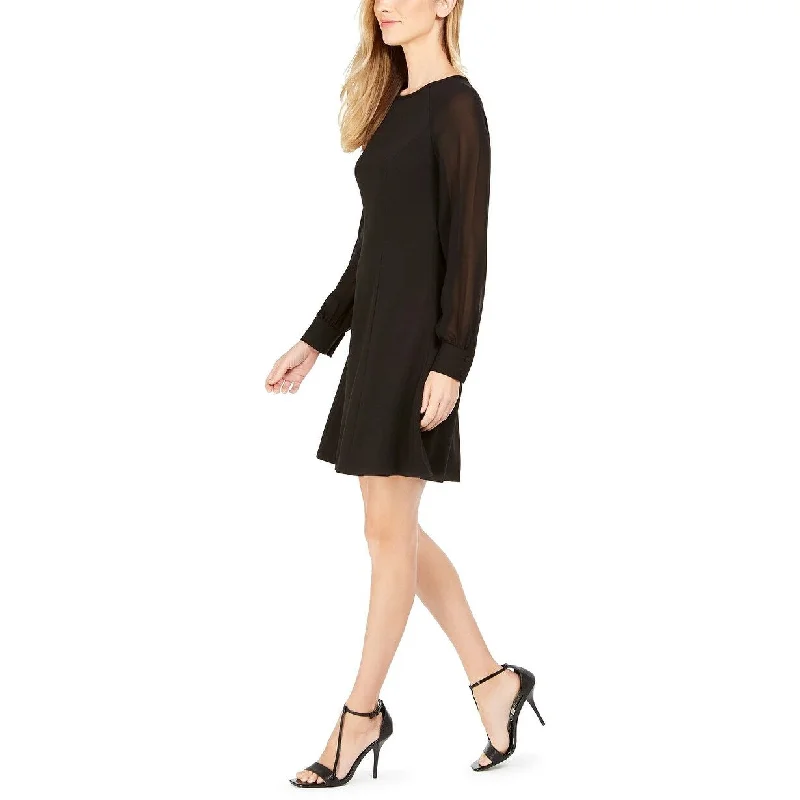 Calvin Klein Women's Illusion-Sleeve Dress Black Size 8 Classic Women's Tweed