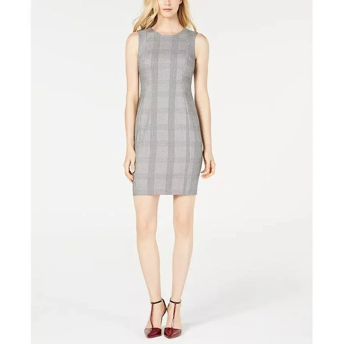 Calvin Klein Women's Plaid Sheath Dress Grey Size 8 Dapper Women's 1920S