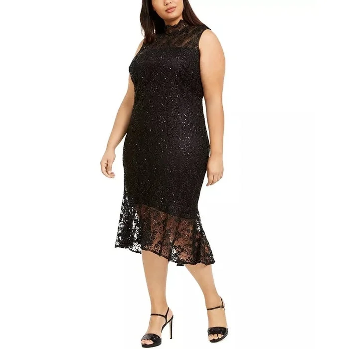 Calvin Klein Women's Plus Mock Neck Lace Dress Black Size 18W Contemporary 