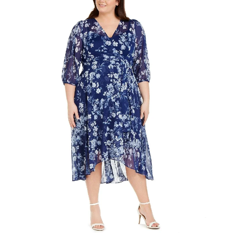 Calvin Klein Women's Plus Size Floral-Print Maxi Dress Blue Size 20 French