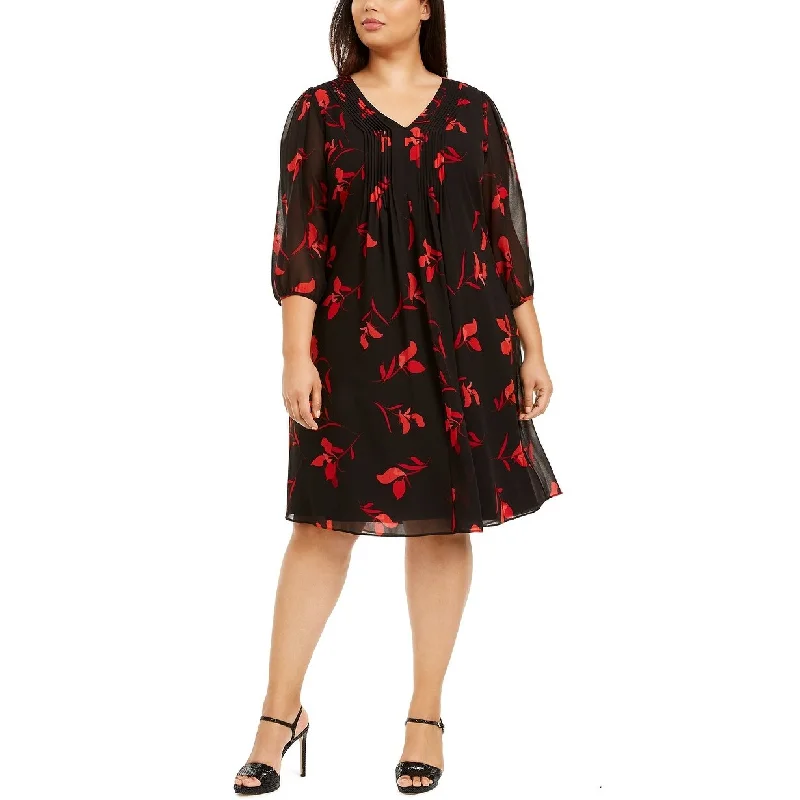 Calvin Klein Women's Plus Size Red Floral Babydoll Dress Red Size 14 garde
