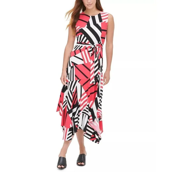 Calvin Klein Women's Printed Belted Dress Pink Size Large European