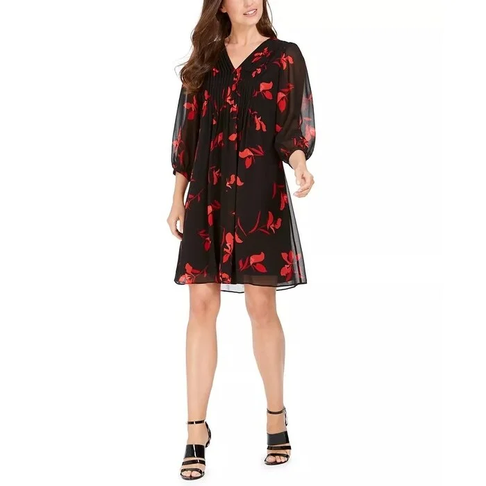 Calvin Klein Women's Red-Floral A-Line Dress Red Size 2 Trendy Women's 