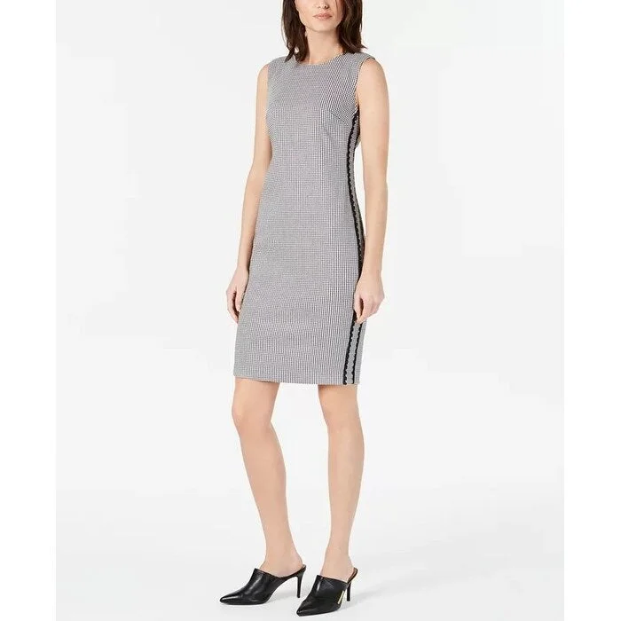 Calvin Klein Women's Ric Rac Houndstooth Sheath Dress Charcoal Size 4 Sleek Women's 