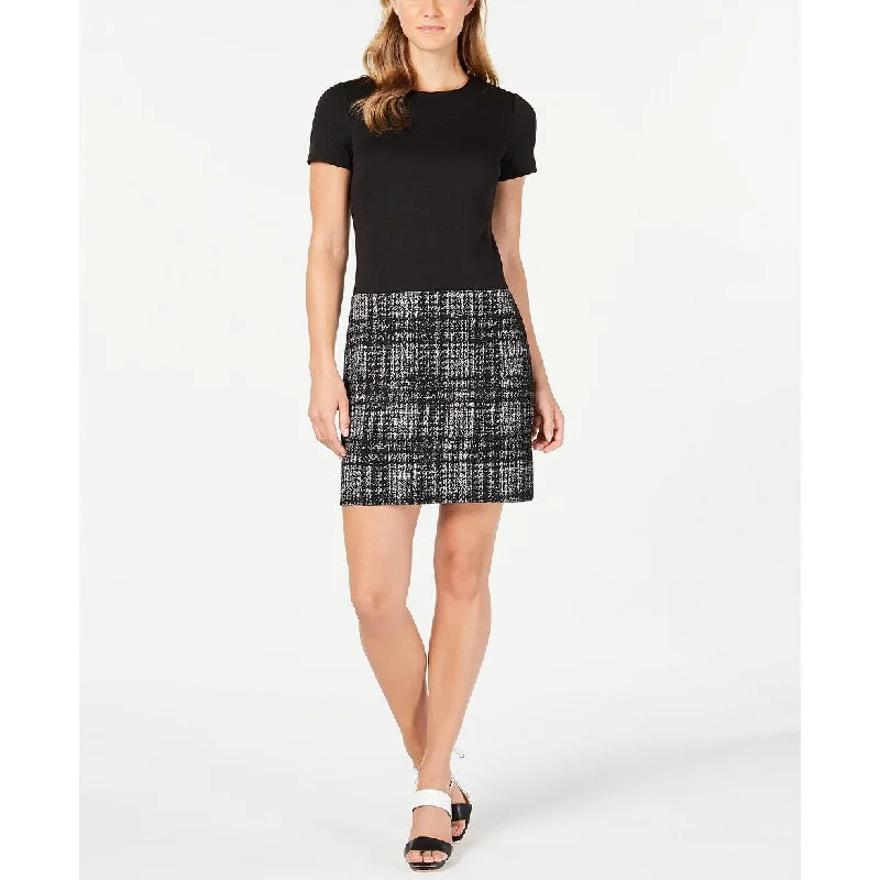Calvin Klein Women's Solid & Plaid Shift Dress Black Size 14 Relaxed Women's 