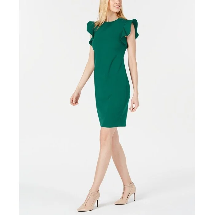 Calvin Klein Women's Stitched-Ruffle Sheath Dress Green Size 6 Practical Women's Multi - 