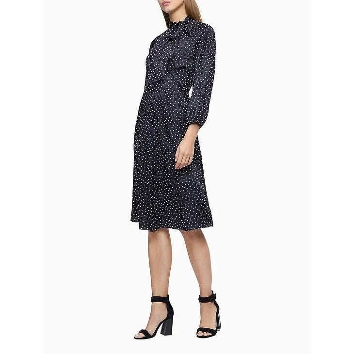 Calvin Klein Women's Tie-Neck Polka Dot Jacquard Dress Gray Size 16 Athletic Women's Calvin Klein Women's Tie-Neck Polka Dot Jacquard Dress Gray Size 16 Athletic Women's