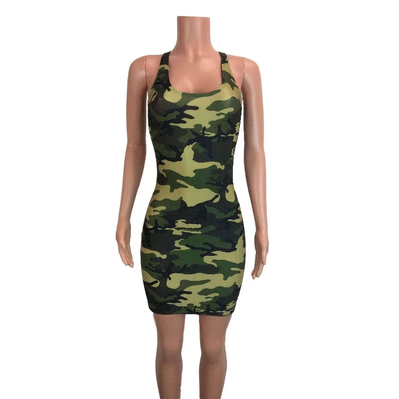 SALE - Camo or Camouflage Bodycon Tank Dress - Final Sale SMALL Geometric