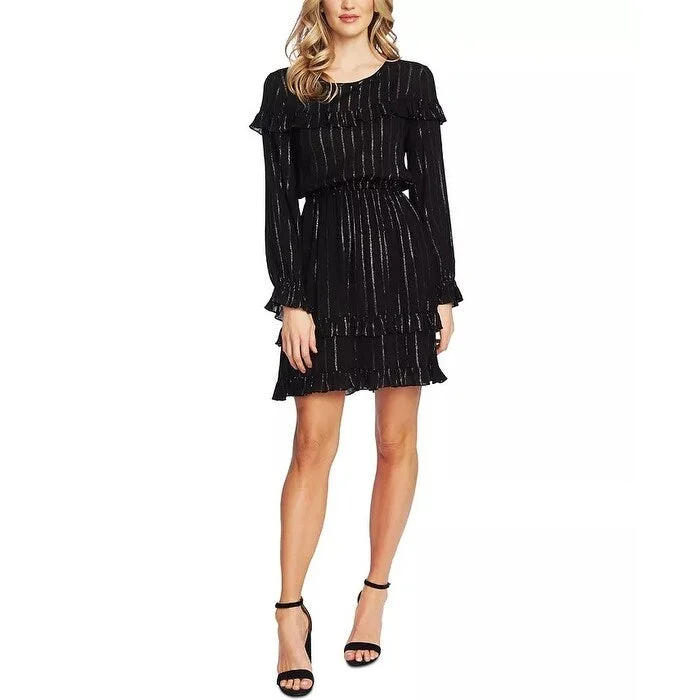 Cece Women's Metallic Stripe Ruffle Dress Black Size X-Large Dapper Women's 1920S