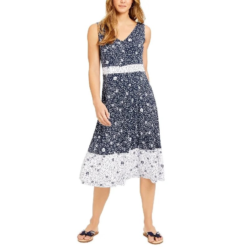 Charter Club Women's Floral Sleeveless Dress Blue Size Large Stylish Women's Neon