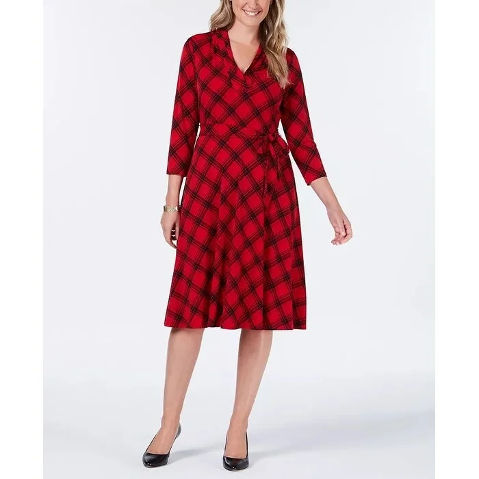 Charter Club Women's Plaid V-Neck Dress Red Size Medium Cozy Women's Sherpa - lined