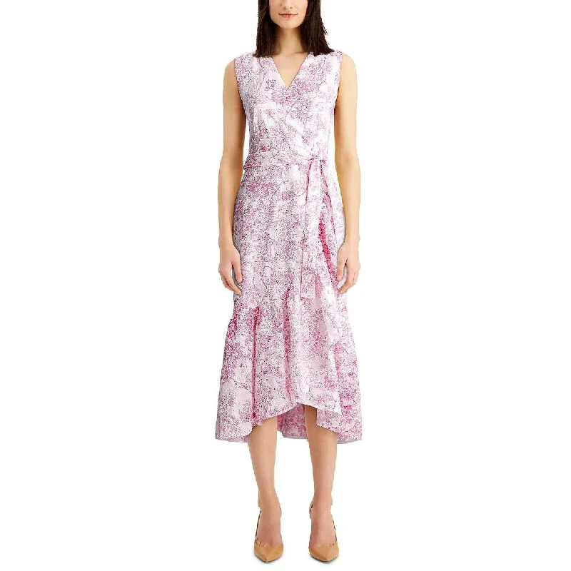 Charter Club Women's Printed Faux-Wrap Dress Pink Size 8 garde