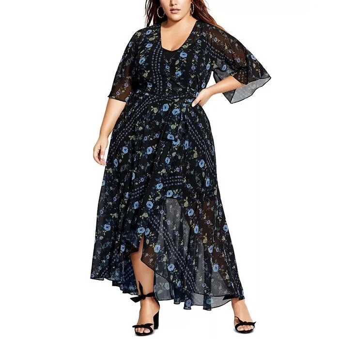City Chic Women's Floral Print Wrap Maxi Dress Blue Black Size PS - Petite Small Stylish Women's Neon City Chic Women's Floral Print Wrap Maxi Dress Blue Black Size PS - Petite Small Stylish Women's Neon