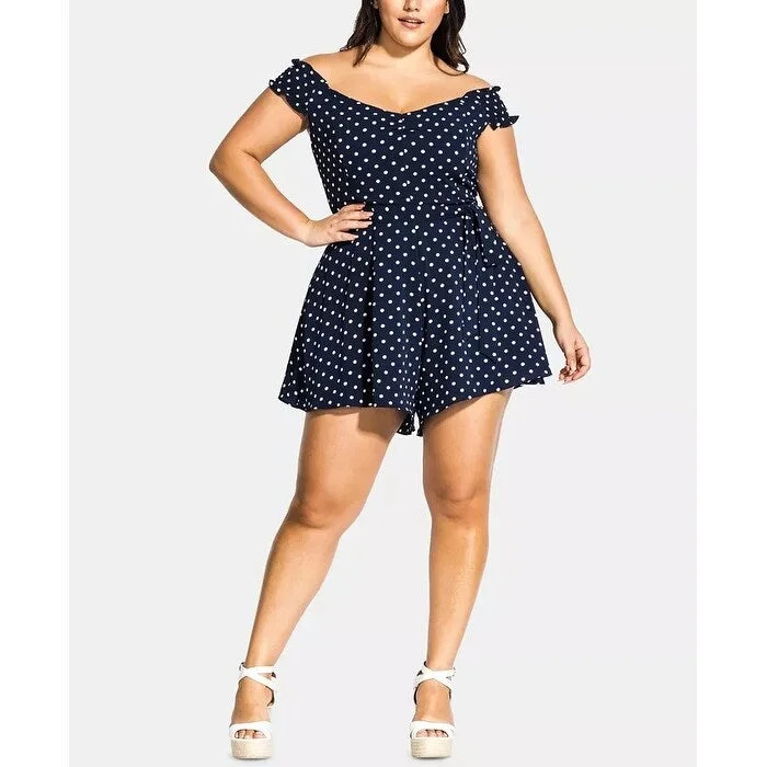 City Chic Women's Plus Fresh Spot Romper Dark Blue Size 22W Dapper Women's Bow - adorned