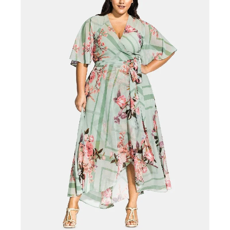 City Chic Women's Plus Size Sierra Maxi Wrap Dress Green Size Medium Classic Women's Pin - striped City Chic Women's Plus Size Sierra Maxi Wrap Dress Green Size Medium Classic Women's Pin - striped