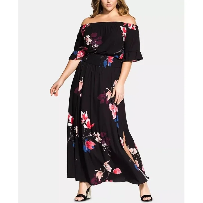 City Chic Women's Plus Spring Lotus Off The Shoulder Maxi Dress Black Size 20W performance City Chic Women's Plus Spring Lotus Off The Shoulder Maxi Dress Black Size 20W performance
