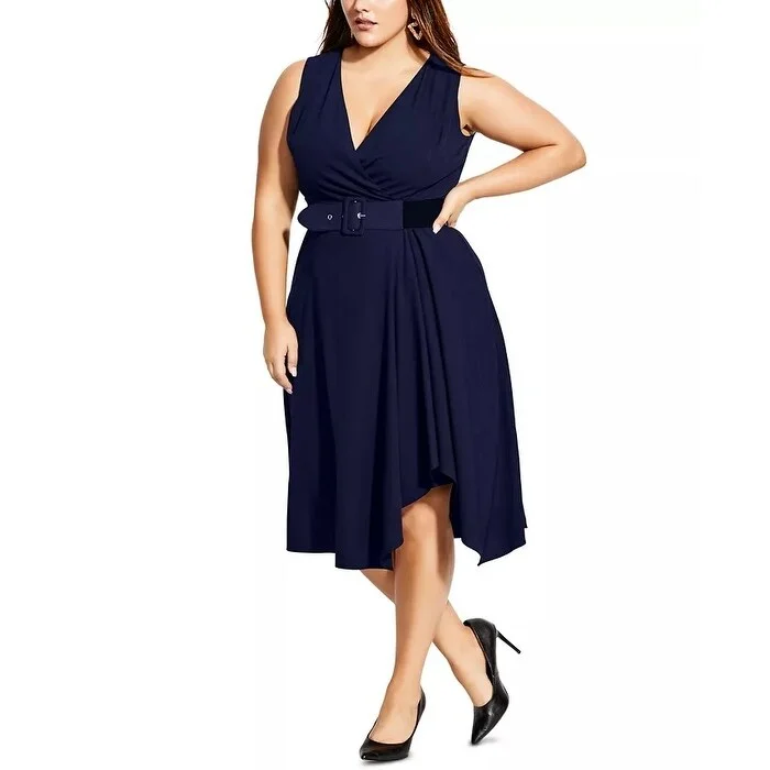 City Chic Women's Trendy Plus V Neck Faux Wrap Dress Blue Size 24W Earthy Women's Hemp - based City Chic Women's Trendy Plus V Neck Faux Wrap Dress Blue Size 24W Earthy Women's Hemp - based